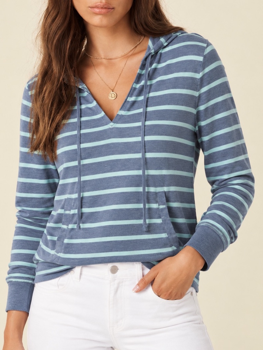 HIHO 100% Linen Striped Hooded Sweater Lavender & Mint Green Size S